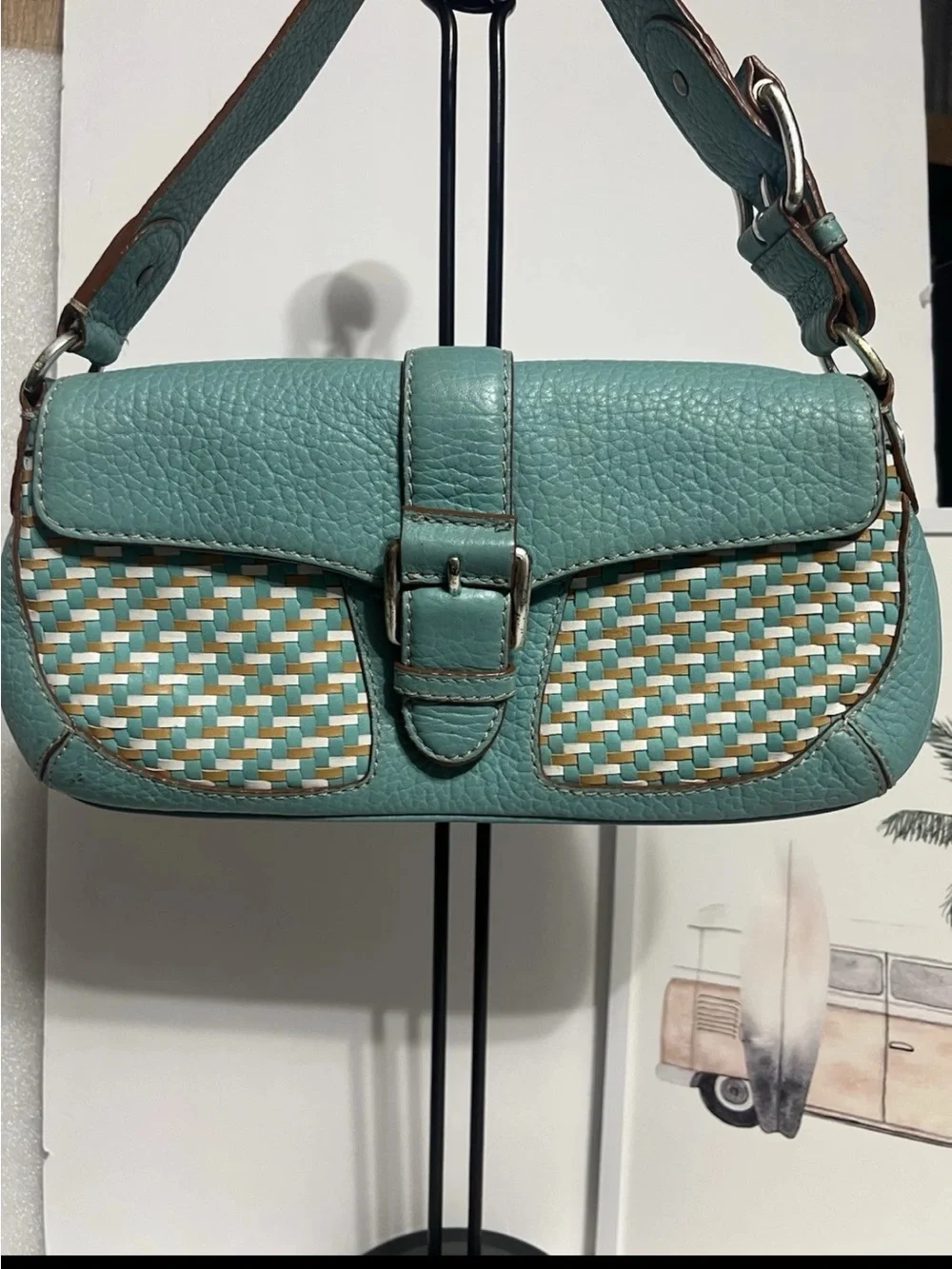 Michael Kors Teal Woven Shoulder Bag